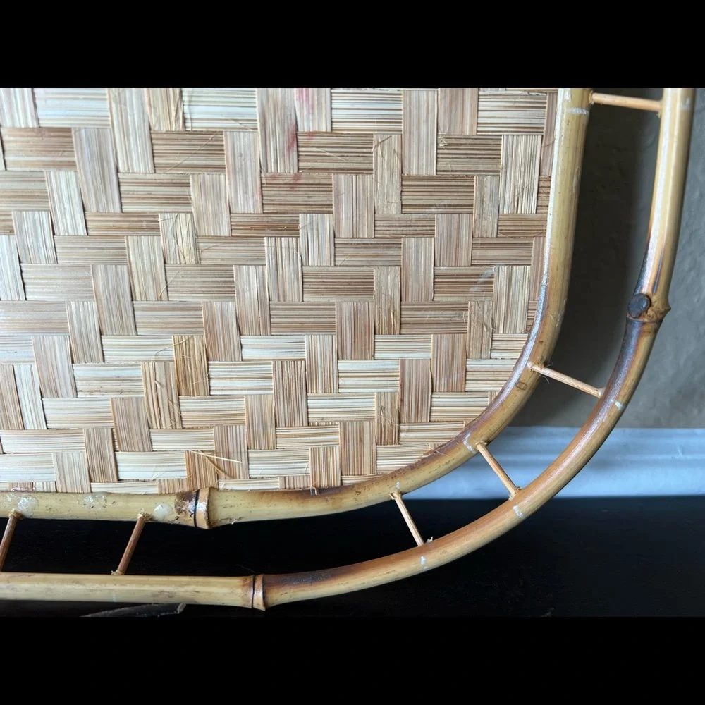 Vintage Wicker and Bamboo Tray / Platter, Coffee table Decor, Housewarming, Serv